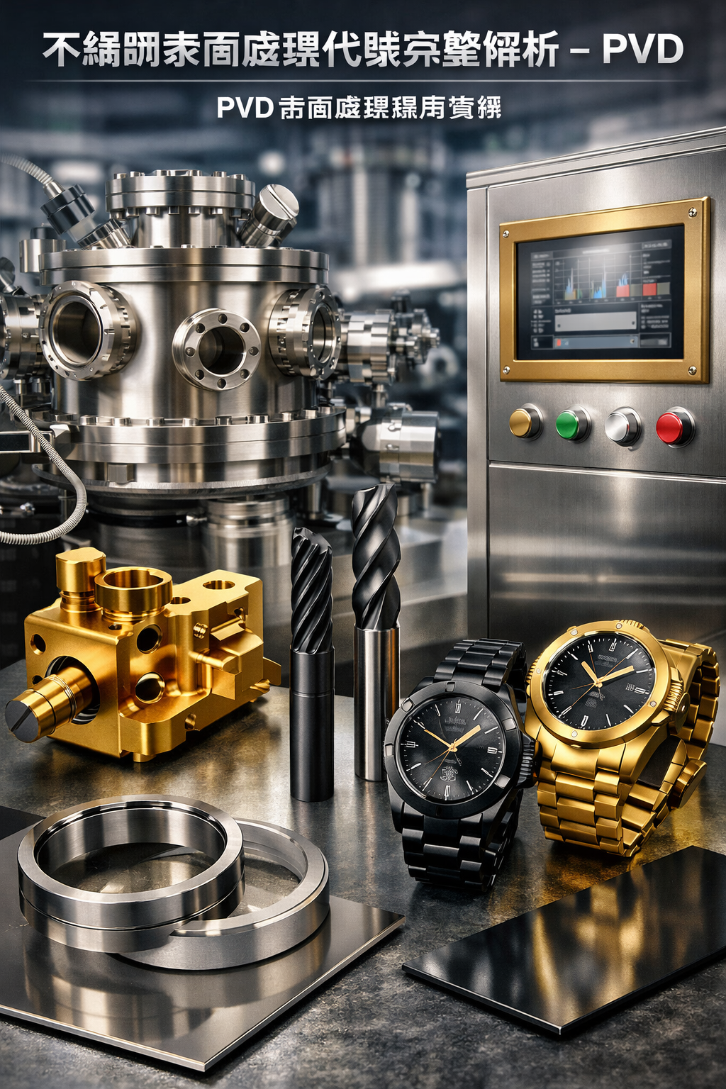 ステンレス鋼表面処理コードの完全な説明：PVD（物理蒸着）x半導体装置、CNC精密部品、工業用外観部品、ハイエンド機器製造に適していますx処理方法-真空コーティング