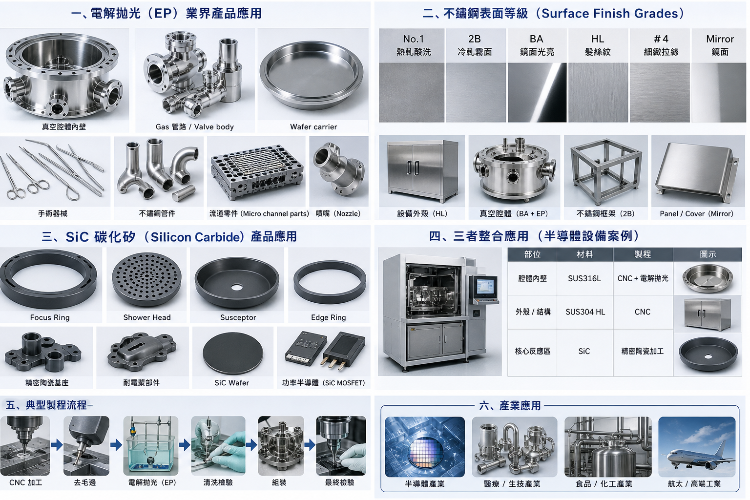 #Electropolishing #CNCPrecisionMachining #StainlessSteelSurfaceFinish #SemiconductorEquipmentParts #SiliconCarbideSiC #UltraCleanProcessing #VacuumChamber #PrecisionEngineering